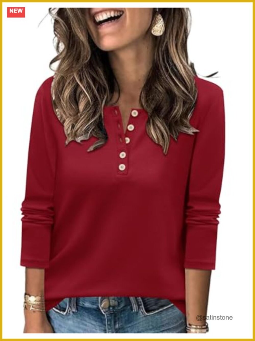 Long Sleeve Henley Tunic Top for Women Color Block Casual Blouse